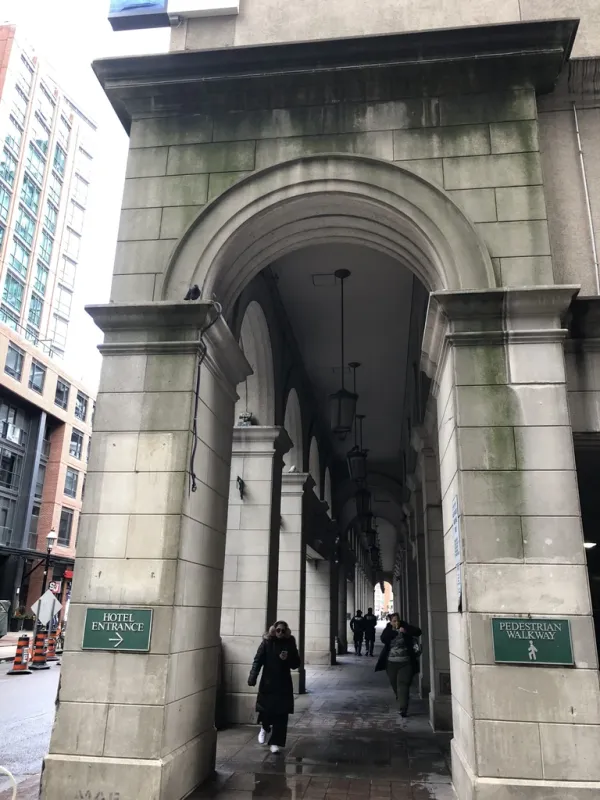 Weathered stone walkway before exterior cleaning in Muskoka